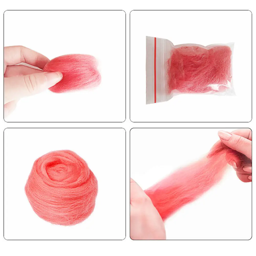 Needle Felting Wool 15 Colors Nature Fibre Woolen Yarn Roving Needle Feltings Hand Spinning for Felt Supplies DIY Craft Material