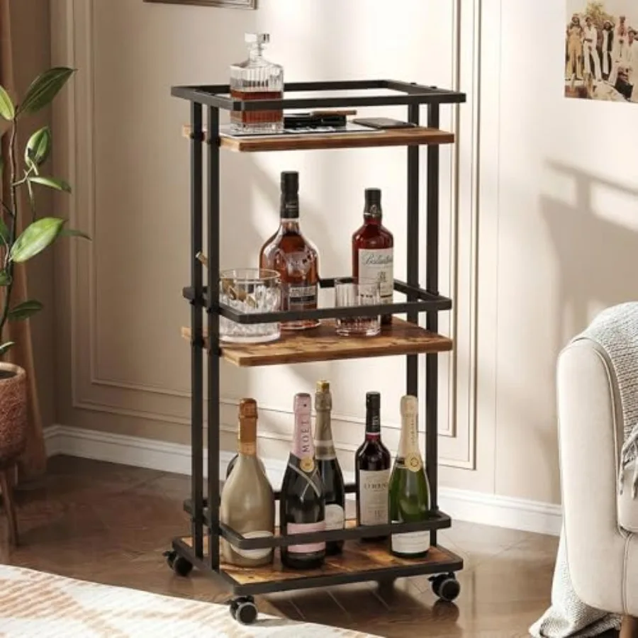 

Bar Carts for the Home with Wheels 3 Tier Beverage Bar Cart with Storage Shelves Coffee Bar Cabinet for Your Home Entertainment