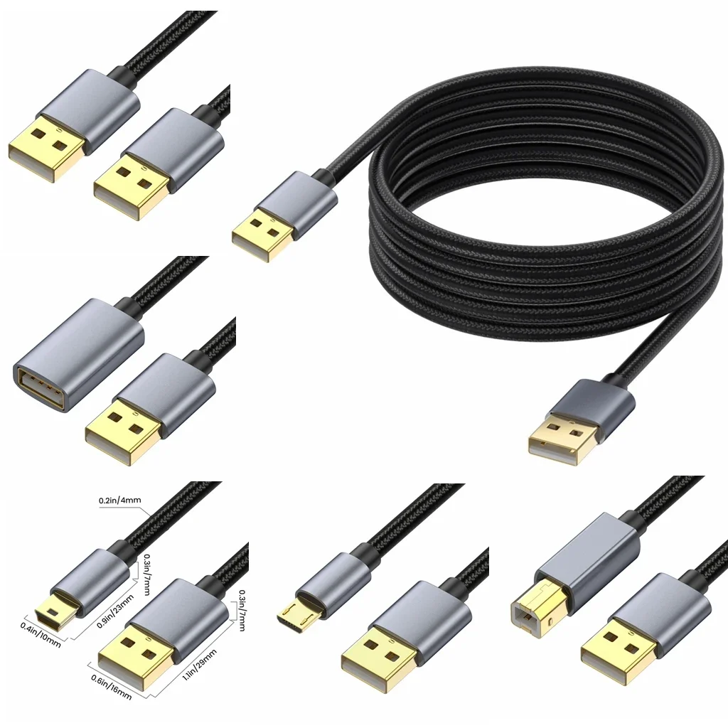 Super Long Cable 1.8m 5m 10m USB 2.0 AM Male To Male Female USB2.0 Printer Micro Mini USB Type B  Fast Data Charging Cord