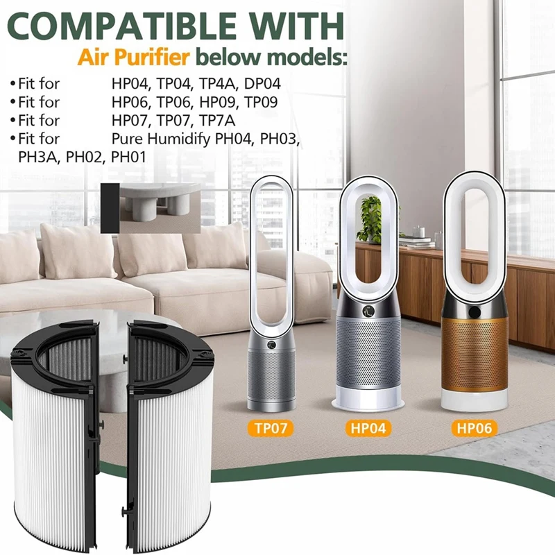 Penjualan Panas-360 °   Combi 2-In-1 True HEPA + Filter Pengganti Karbon untuk Dyson TP10 HP10 HP09 TP09 HP07 TP07 TP06 HP06 Purifi-Er