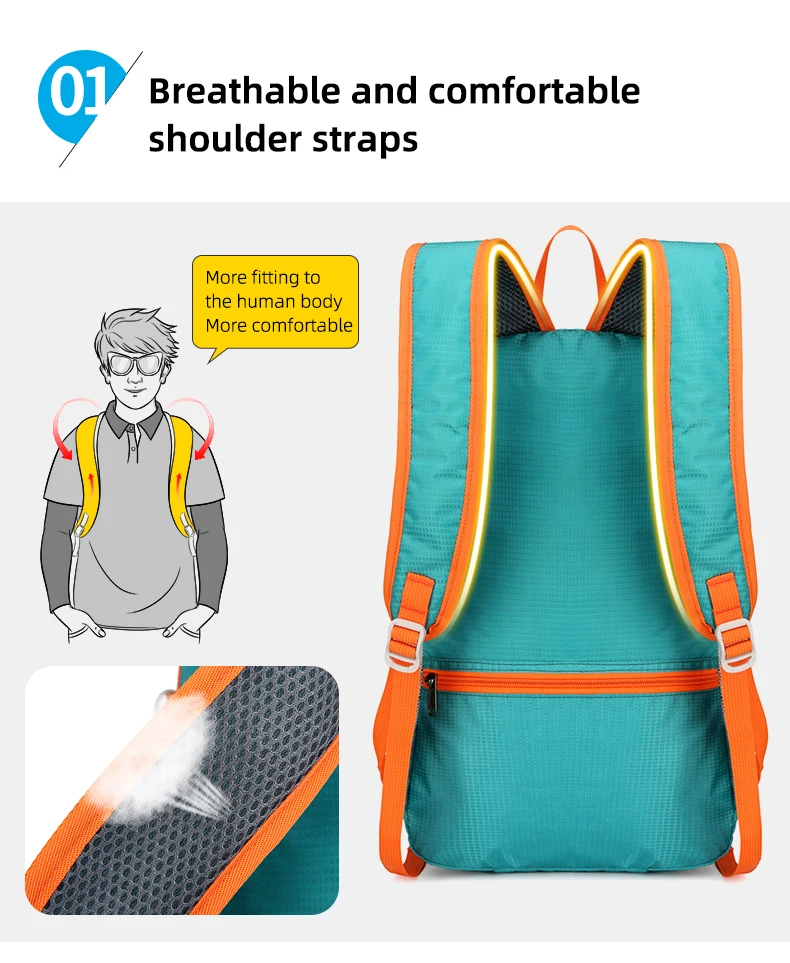 18L Tragbare Faltbare Rucksack Klapp Bergsteigen Tasche Ultraleicht Outdoor Klettern Radfahren Reise Knapsack Wandern Daypack Gipfelpaket wasserdicht verschleißfest Bodybuilding Yoga hohe Kapazität – Detail 8