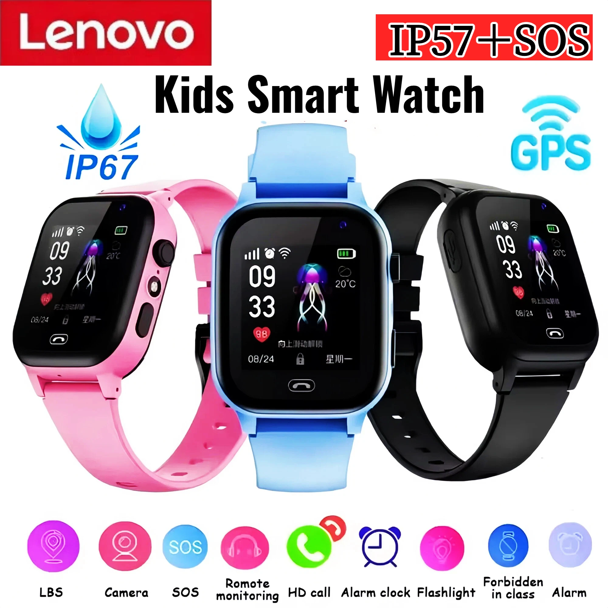 

Lenovo Kids Smart Watch 5G Multifunctional Waterproof IP57 SOS GPS Camera Call Sim Card Child Gifts Sport Watches Tracker 2026