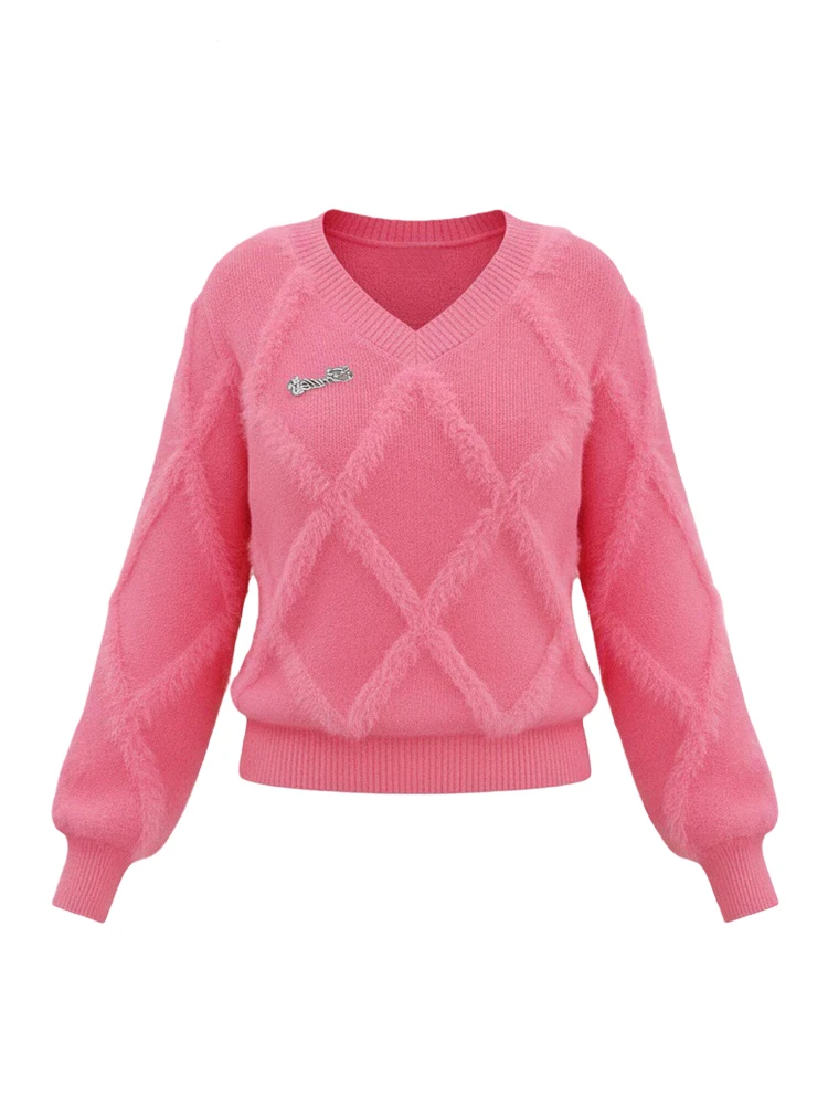 여성용 브이넥 니트웨어 루즈핏 베이스 레이어 탑 슬리밍 가을 겨울 패션 디자인 캐주얼 편안한 롱 슬리브 스웨터