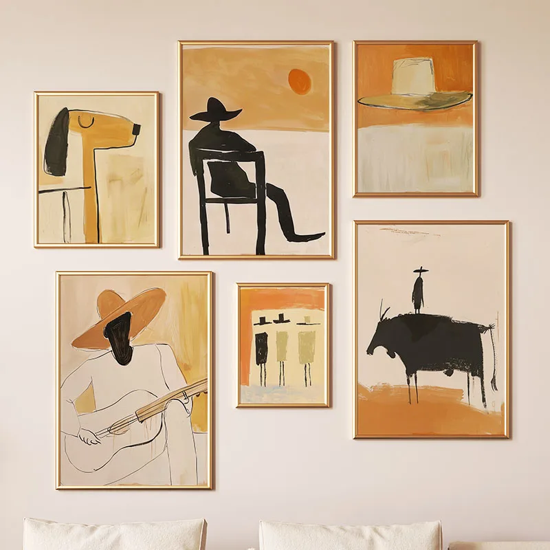 1pc frameless Canvas Painting Abstract Poster Woman Guitar Hat Dog Wall Art Canvas Painting Posters And Prints Hotel Bar Wall Pi