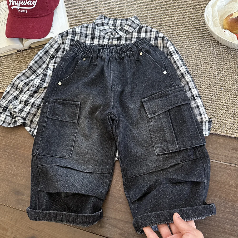 سراويل الأطفال للربيع والخريف سراويل العمل الكورية الرجعية كاجوال يومية متعددة الاستخدامات ملابس عصرية وأنيقة