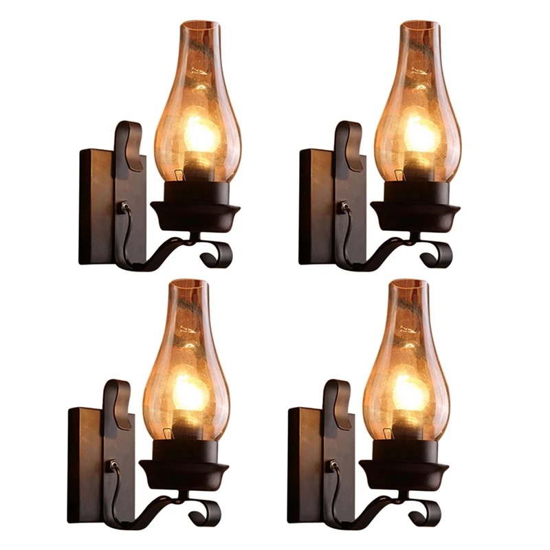 

4X Vintage Rustic Wall Lamp In Glass And Mood Light Decorative Lamp For Bedroom (Does Not Contain Bulbs)