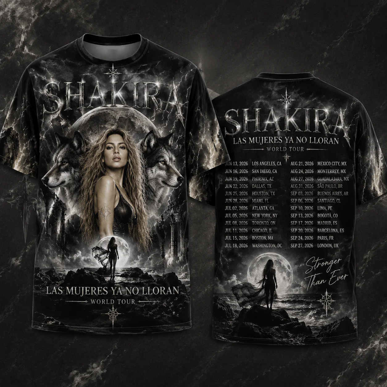 Vintage Washed Shakira Las Mujeres Ya No Lloran World Tour Merch Tee, Dark‑Aesthetic Streetwear Unisex Oversized Concert T‑Shirt