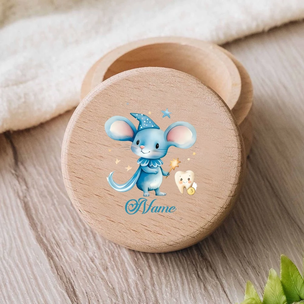 Personalized Wooden Tooth Fairy Box Cartoon Mouse Print Design a Keepsake for Your First Tooth Customizable with Your Name Box