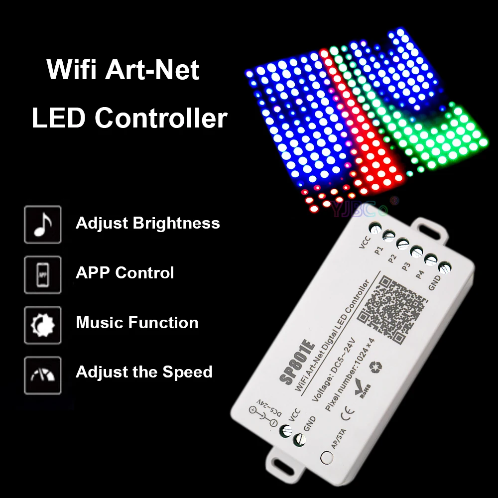 

SP801E Wifi LED Controller 5-24V Use for LED Matrix Panel Module WS2812B Light Strip APP Control iOS Android