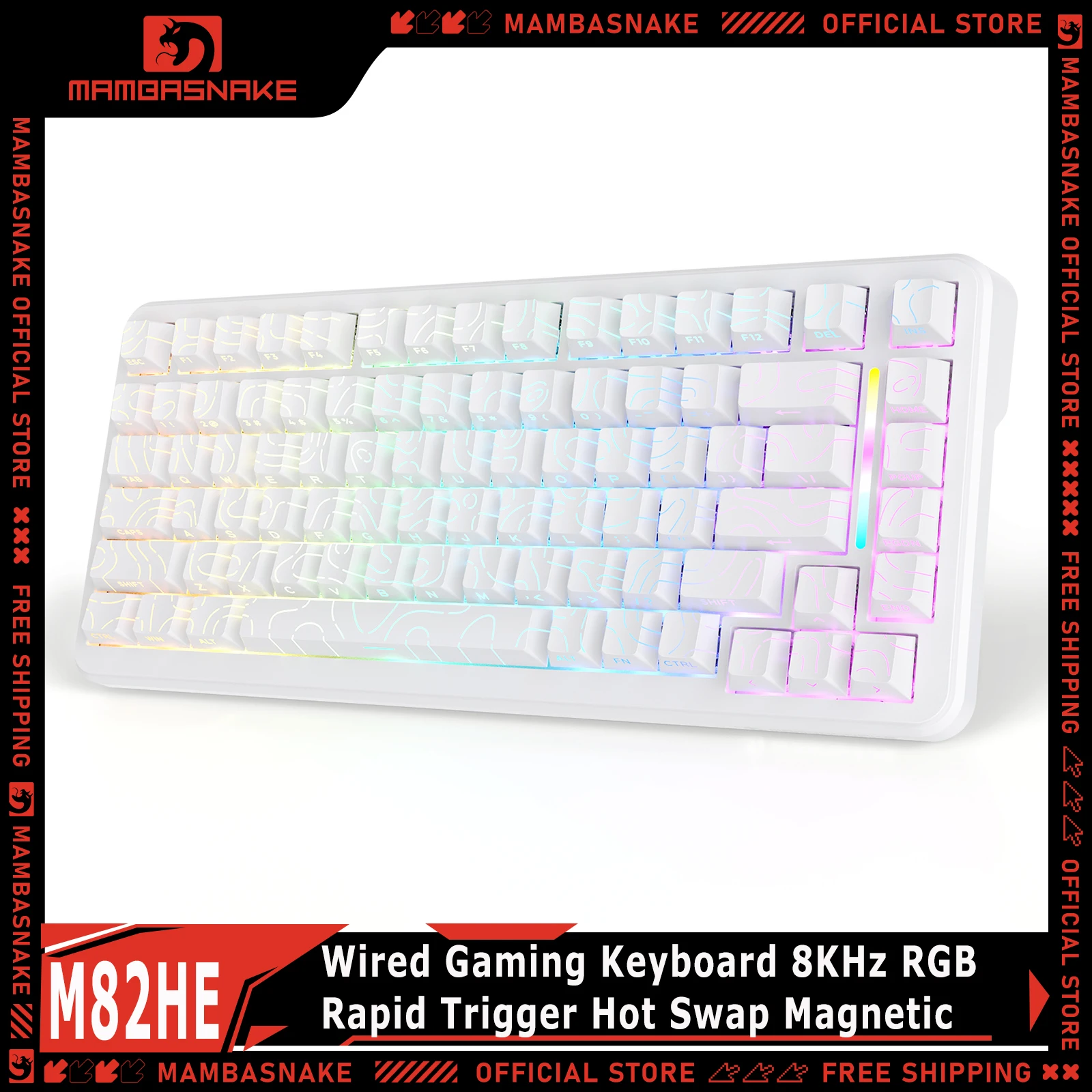 MAMBASNAKE M82 HE Wired Gaming Keyboard 75% Hall Effect Magnetic Switch 8KHz Rapid Trigger 0.01mm RT Accuracy Hot Swap RGB