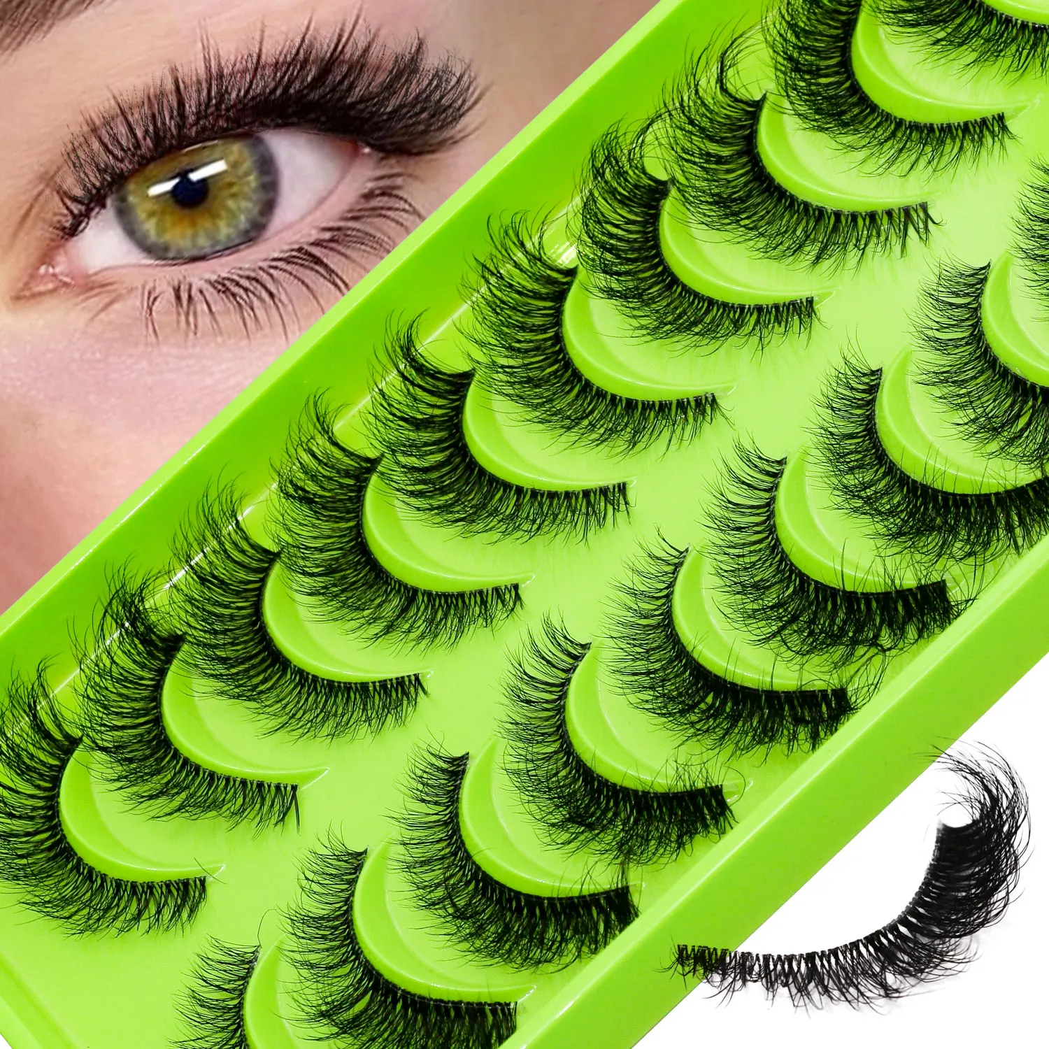 Lasvirey Fluffy Lashes Natural Cat Eye Lashes Fluffy Curl Natural Long Clear Stem Lashes 3D Faux Mink Lashes Extension Makeup