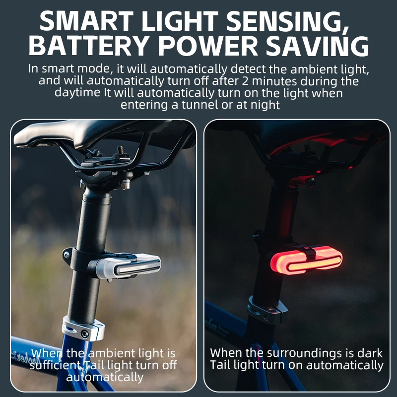 ROCKBROS Bicycle Smart Rear Light Type-C Charging Waterproof Brake Sensor Tail Light Remote Control Bike Light Bike Accessories