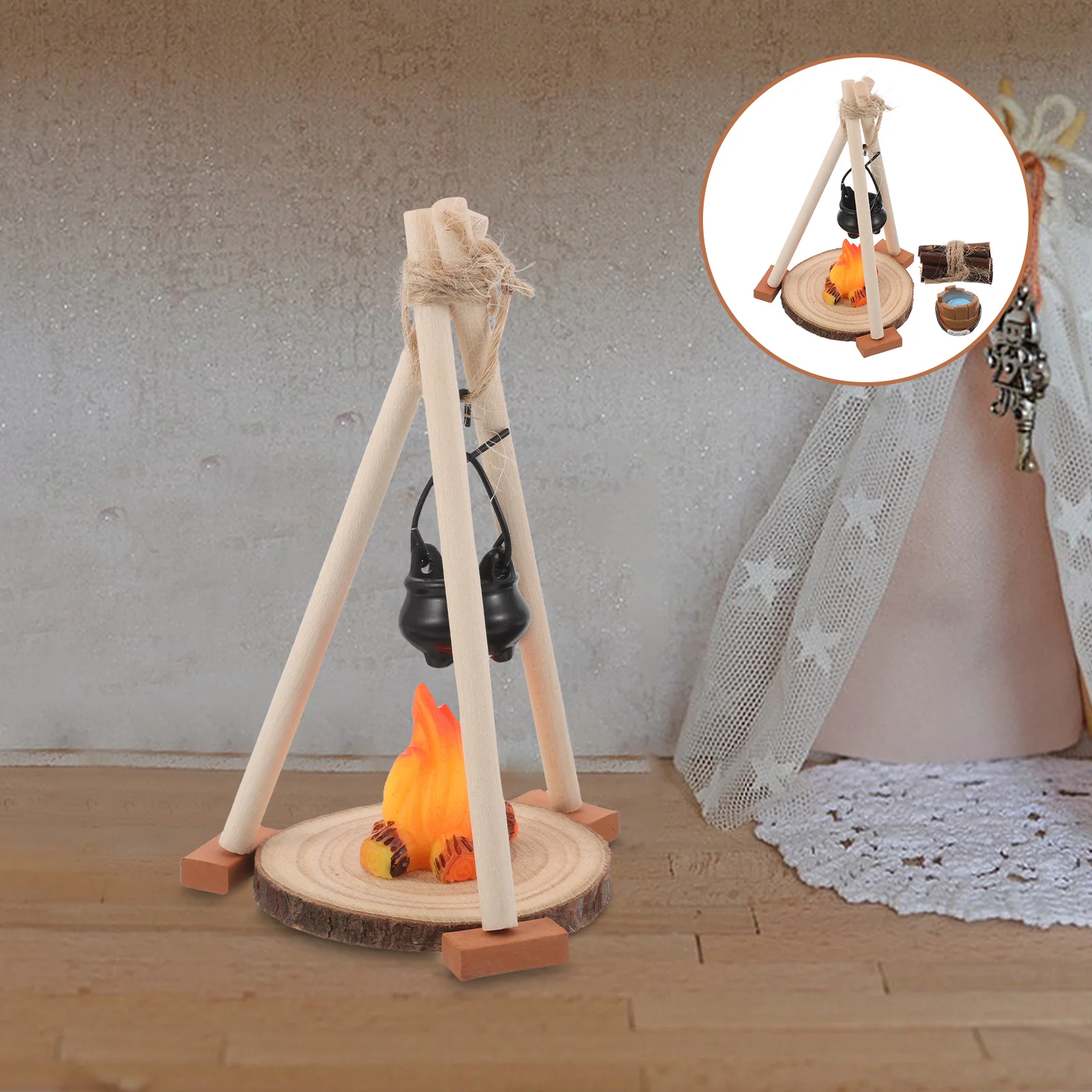

1Set Mini Bonfire Pit Miniature Camping Decoration Artificial Fire Flames Hanging Pot Outdoor Tabletop Scene Fake Bonfire