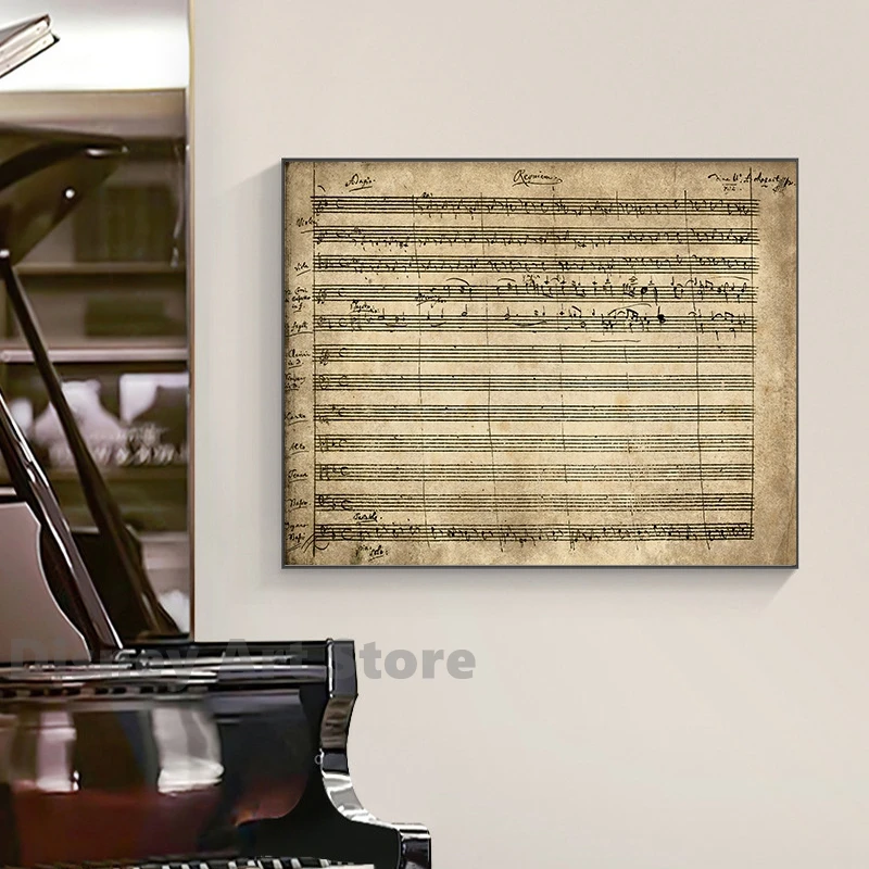 Wolfgang Amadeus Mozart Requiem المشارك خمر مكتوبة بخط اليد النتيجة طباعة الموسيقى الرسم على لوحات القماش الجدارية لغرفة المعيشة ديكور المنزل #4