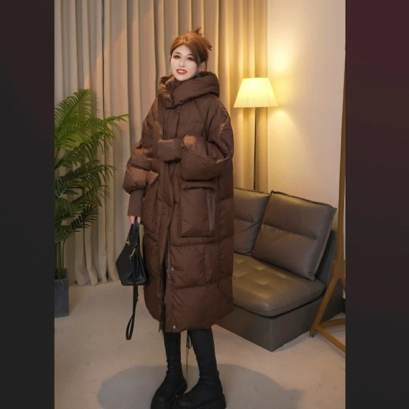 Winter Love Song Versatile Hooded Korean Version Thickened Over Knee Fashion Casual Anti-Season Down Jacket Thickened Down Coats