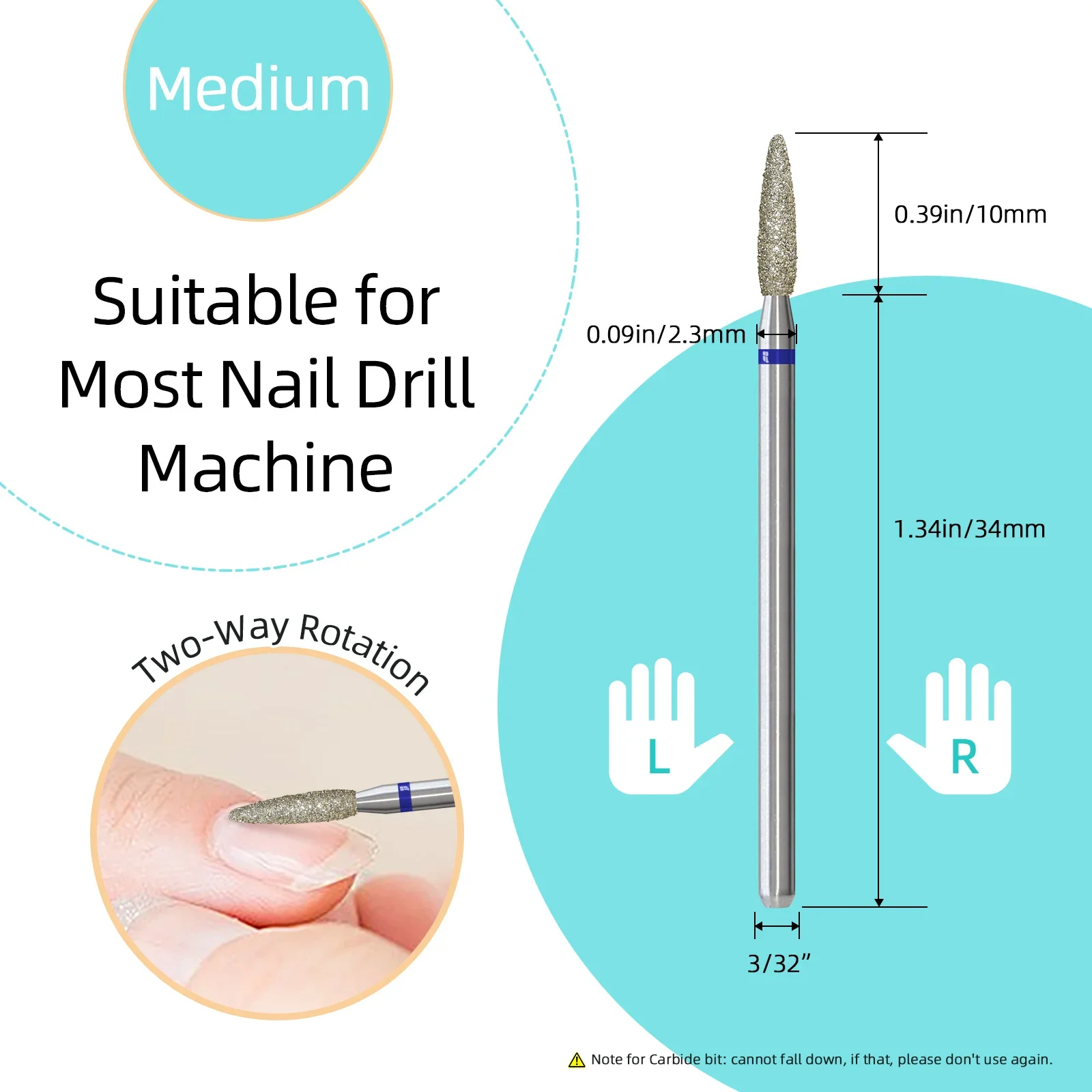 HYTOOS Cuticle Clean Diamant-Nagelbohrer 2,3 mm, stumpfe Spitze, Flammenförmiger Hornhautreiniger, Russisches Vorbereitungswerkzeug für Maniküre-Techniker – Detail 3
