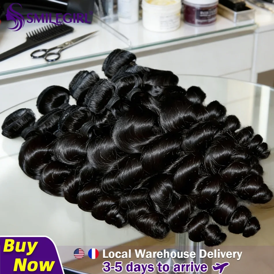 

Smilegirl 12A Loose Deep Wave Human Hair Bundles Raw Virgin Hair Extensions Deep Wave Soft Thick Double Weft Natural Black Weave Hair Bundles For Women Full Head Styling