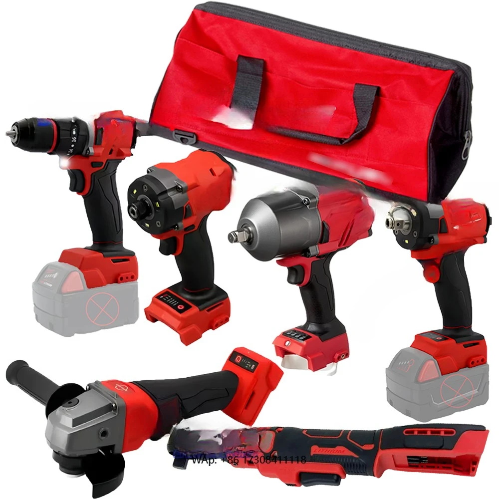 High Performance Handheld Tool Kits 6 in 1 Combo Kits Impact Wrench Construction Work Powerful Assembly Tools Bag