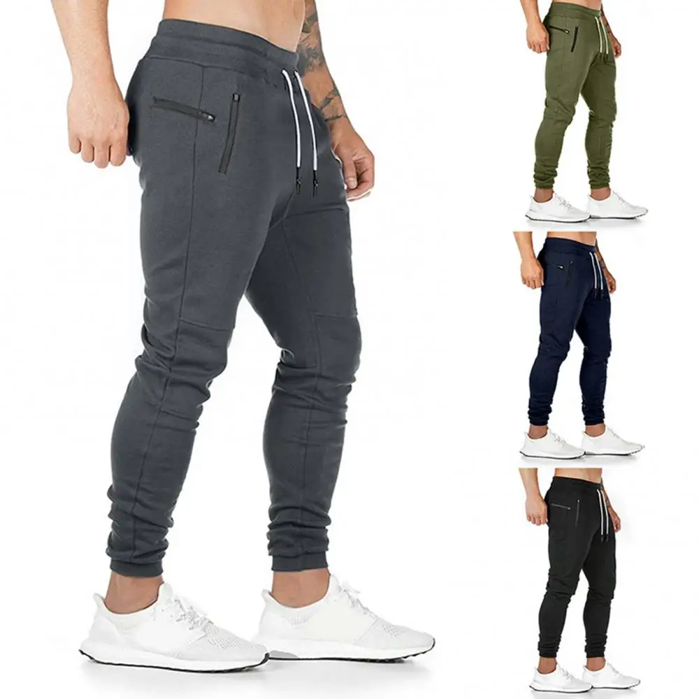 Skinny Fitness Sportswear Casual Sweatpants Pants Mens Men drawstring tights zipper pocket Tracksuit Bottoms Trousers