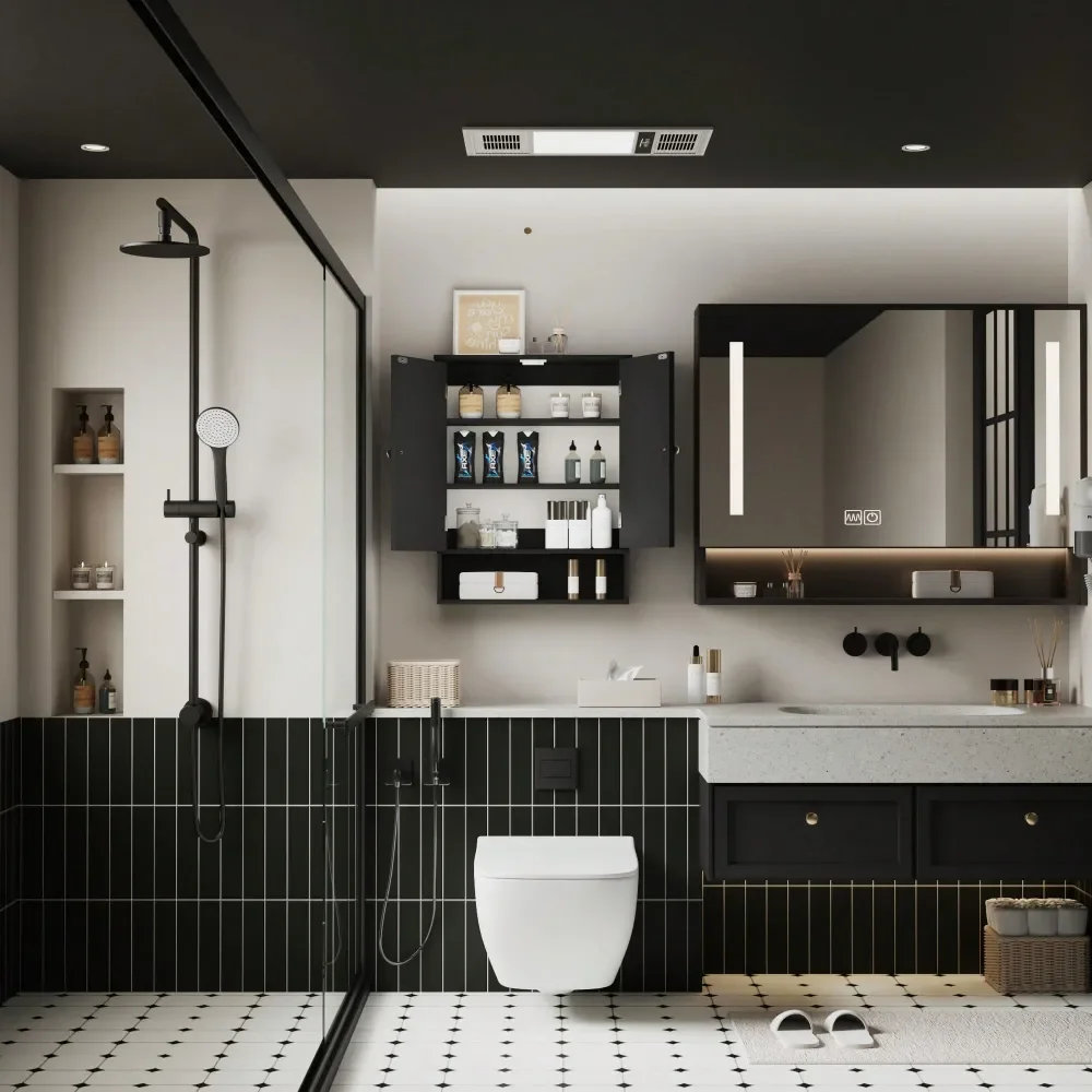 

Floor Storage Cabinet, Bathroom Storage Unit With 2 Adjustable Shelves, Bathroom Cabinet Freestanding,Open Compartment, WallMou