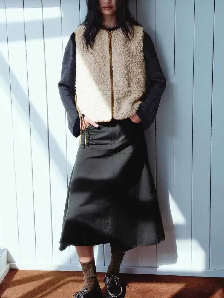 

European and American style winter new arrival fashionable and simple women's round neck adjustable waist vest