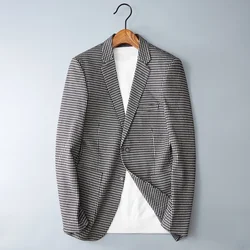 High Quality Fashion All Fashion Trends Handsome Casual Men's Knitted Fabric Plaid Business Suit  Casual  Four Seasons  Blazers