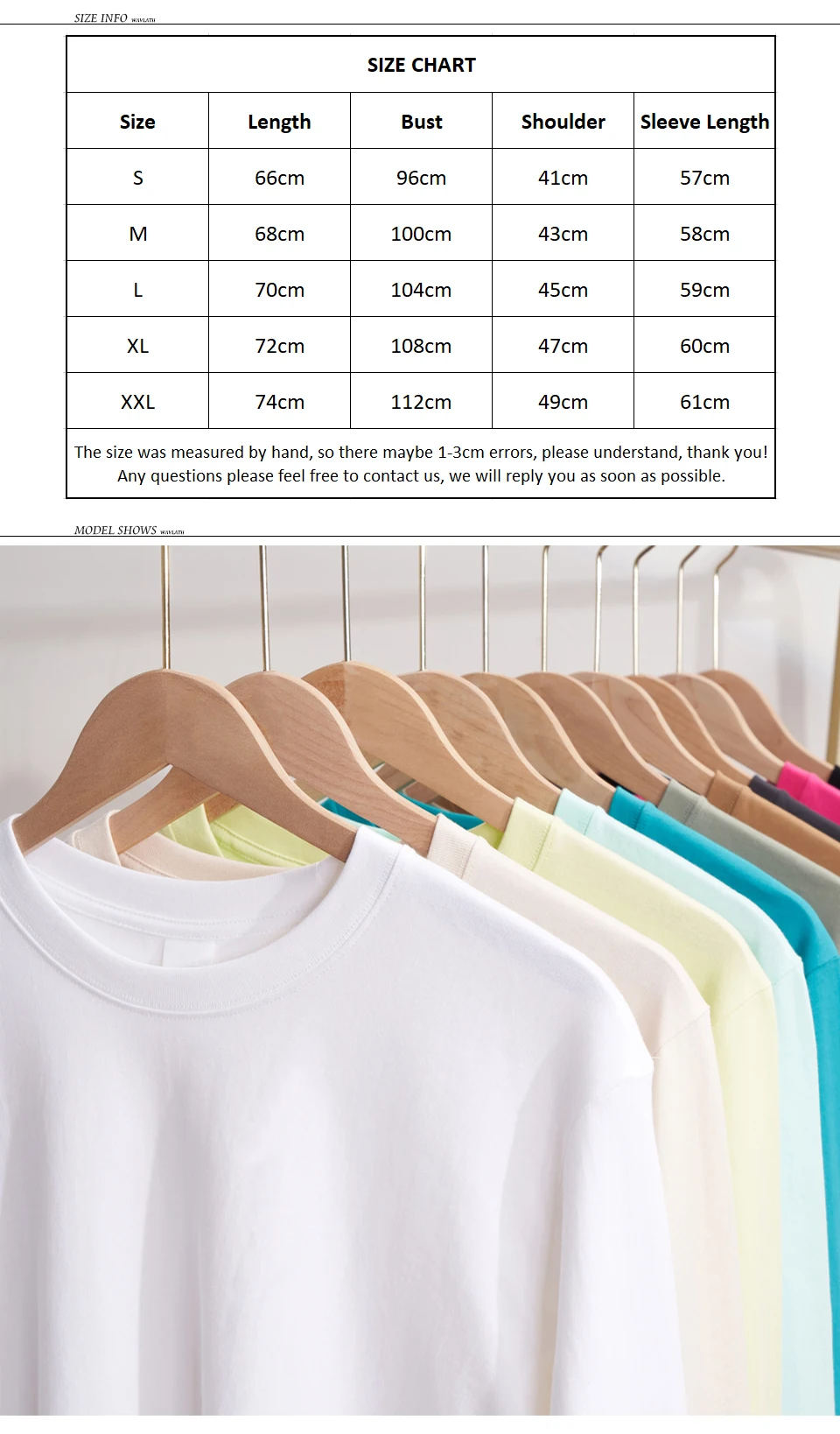 WAVLATII Neue Damen Weiße Langarm-T-Shirts, Beige Casual Basic 100% Baumwolle Tees, Damen Schwarz 230GSM Frühling Herbst Oberteile – Detail 1