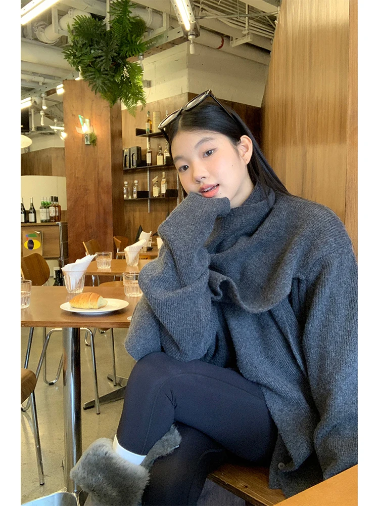 

Ay вязаный капюшон Ne открытый кардиган женский осенне-зимний ленивый свитер пальто дизайн Sense Capelet теплый удобный топ