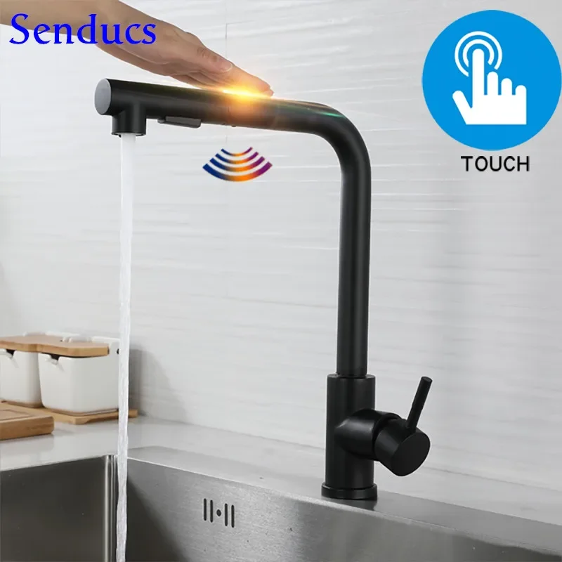 Matte Black Touch Kitchen Mixer Tap with Pull Down Kitchen Sink Faucets Stainless Steel Sensitive Sensor Touch Kitchen Faucet