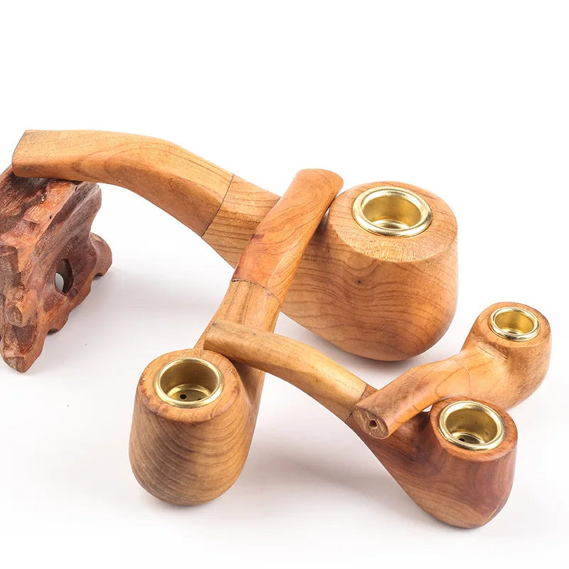 Solid Wood Tobacco Pipe Retro Handmade Wooden Pipe Alloy Herb Smoke Pot Portable Durable Smoking Pipe For Beginner Men\'s Gadgets