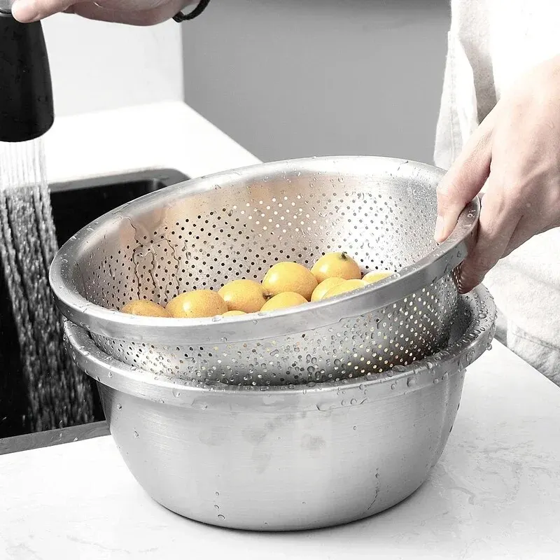 Multi Functional Stainless Steel Vegetable Bowl, Egg Mixing Bowl, Drain Basket, Soup Basin, Kitchen Cooking And Storage Tool