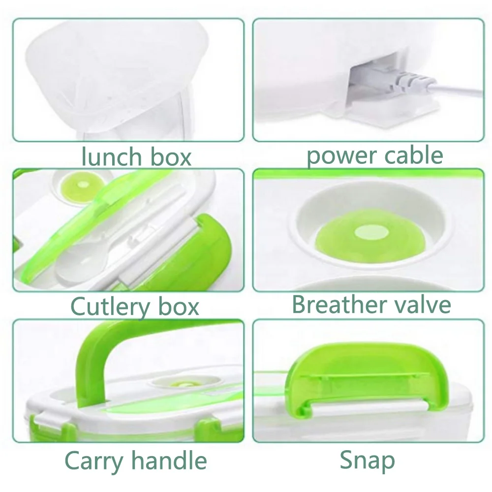 Household 220V 110V Mobile Portable Leak-proof Food Warmer Electric Heating Lunch Box