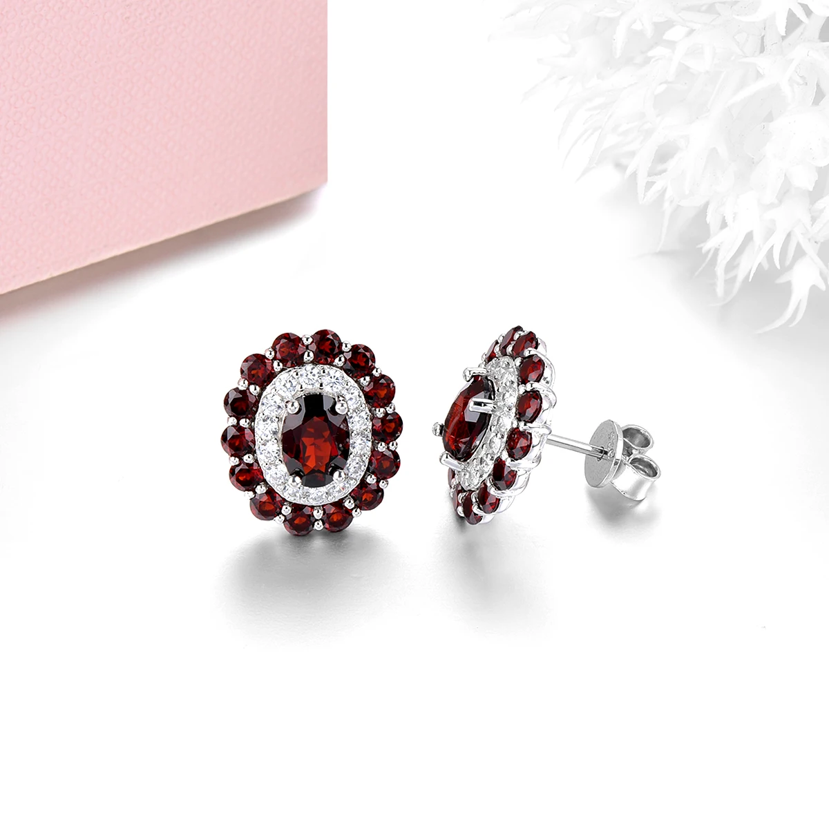 Imagem -04 - Red Garnet Sterling Silver Stud Brinco 55 Quilates Gemstone Genuine S925 Fine Jewelry Presentes de Natal Romântico Clássico Natural