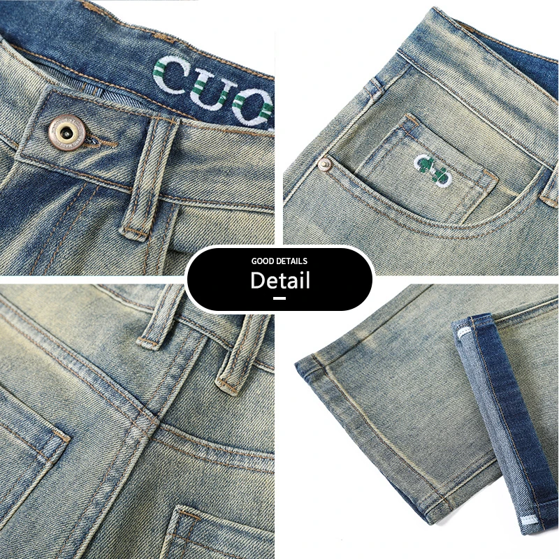 Vintage Jeans Men's 2024 New Fashion Straight Casual Pants American High Street Loose Wide Cotton Denim Trousers