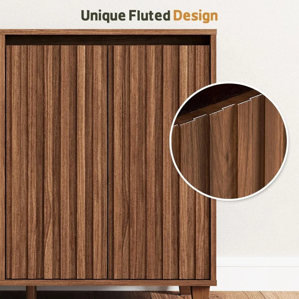 خزانة بوفيه جانبية مع مساحة تخزين - خزانة بار قهوة من خشب الجوز مع 3 أدراج وبابين، خزانة تخزين مخددة للمطبخ،