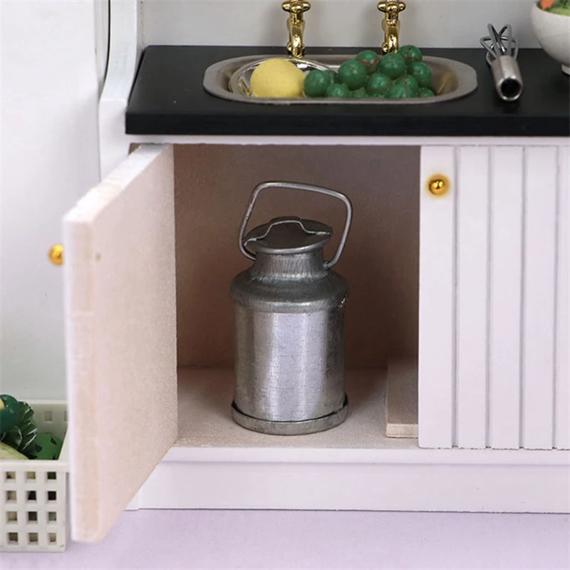 Mini Simulated Farm Metal Milk Can Kettle Pot 1:12 Doll House Miniature Accessories