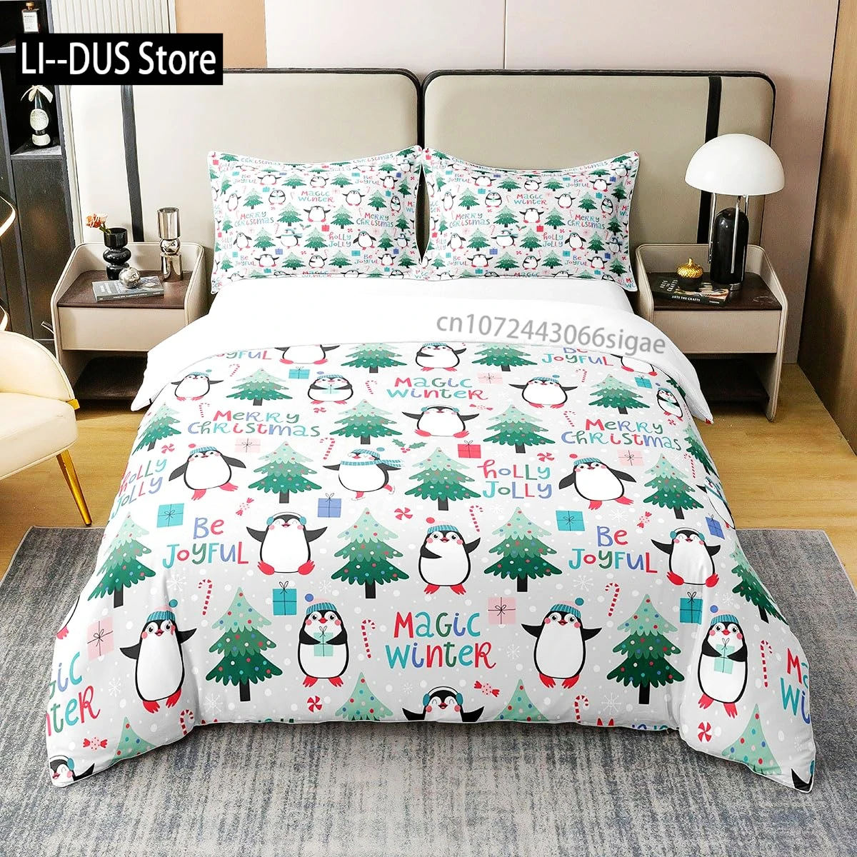 

Duvet Cover Set, Cute Penguin Panda Bedding Set for Boys Girls Children Kawaii Bear Animal Bedding Set Twin Full Queen King Size