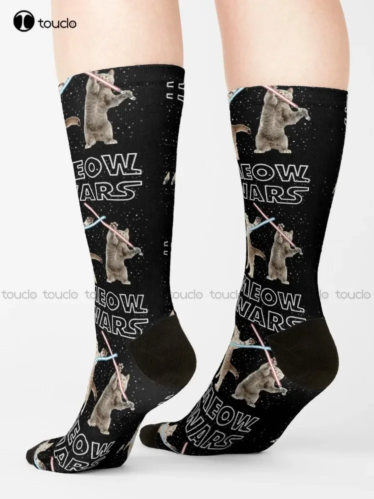 Cat Meow Wars Funny Gift For Cats Lovers Cute Cat Dad Meow Wars Funny Cat Lovers Gifts Shirt Cats Owner Socks Running Socks