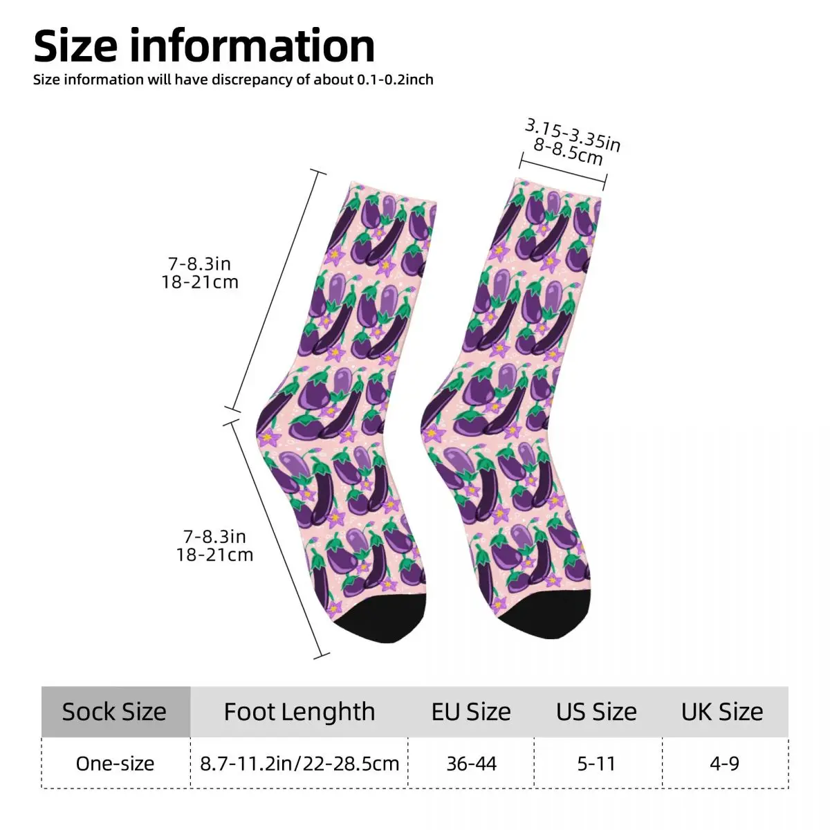 All Seasons Crew Stockings Purple Eggplant And Flower Cartoon Design Socks Casual Long Socks for Men Women Valentine's Day Gifts