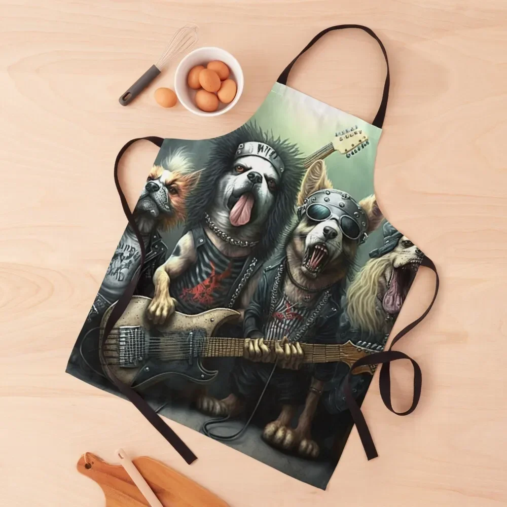 

Heavy Metal Dog Band Art Apron Kitchen Novel Kitchen Accessories Women's Dress bib cleanings Apron