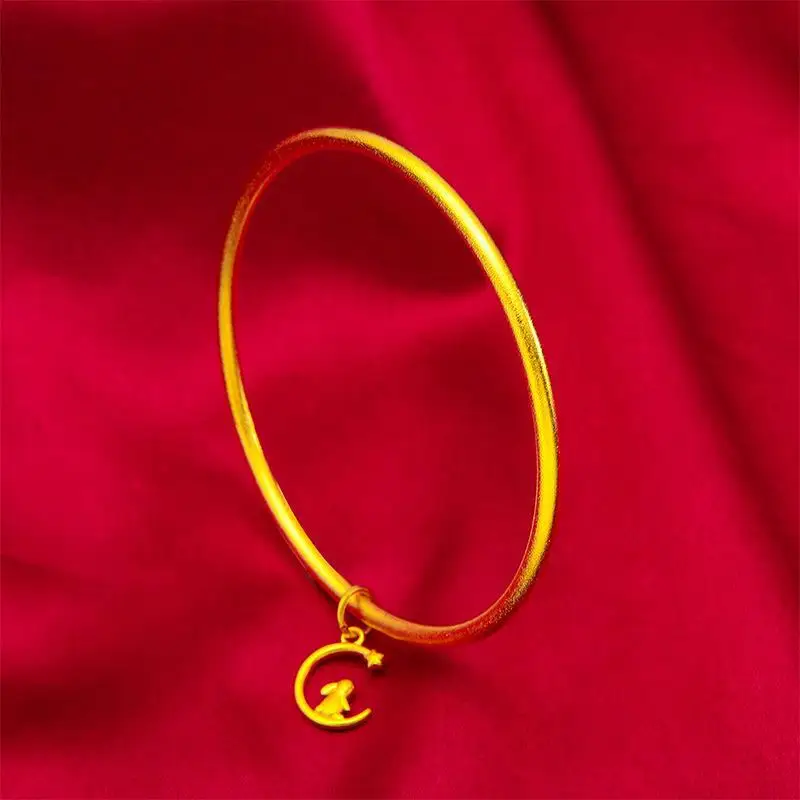 

24K Gold Ancient 3MM Women's Bracelet, AU999 Pure - Trendy Chiseling, Surface Texture + Light Flow, Wrist Ancient Accent