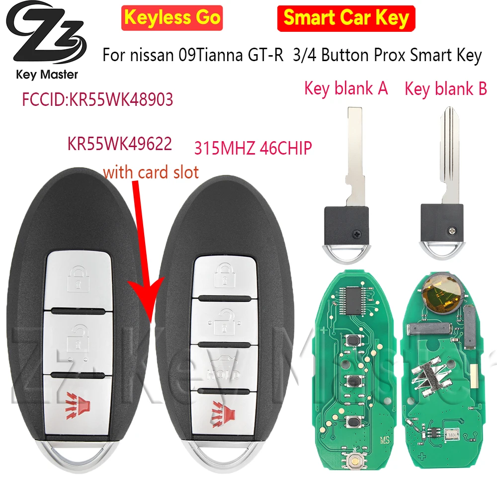 

Zz ID46 PCF7952 315MHz KR55WK48903/904/622 Car Remote Key For Nissan GT-R Altima Teana Maxima Murano Infinity 2009- 2012