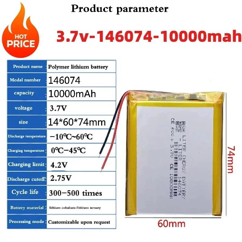 Nieuw 136074 / 146074   3.7V 10000mAh Oplaadbare Polymeer Batterijen Lipo Li-Po voor Power Bank Speelgoed GPS Laptop Camping Lichten Diy