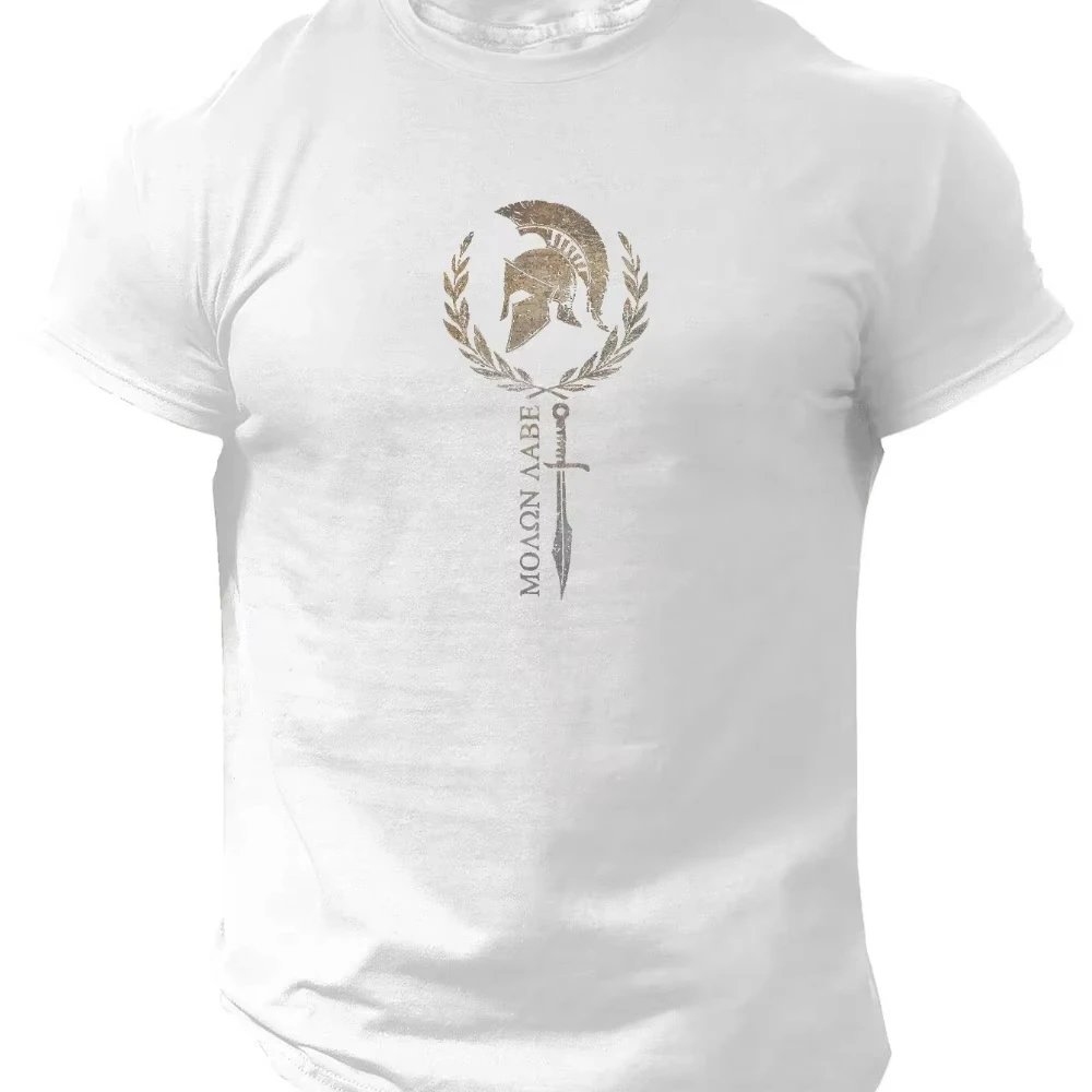 Men'S Short-Sleeved Top with A Spartan Spirit Design for Spring and Summer Featuring A Casual Style That Is Comfortable