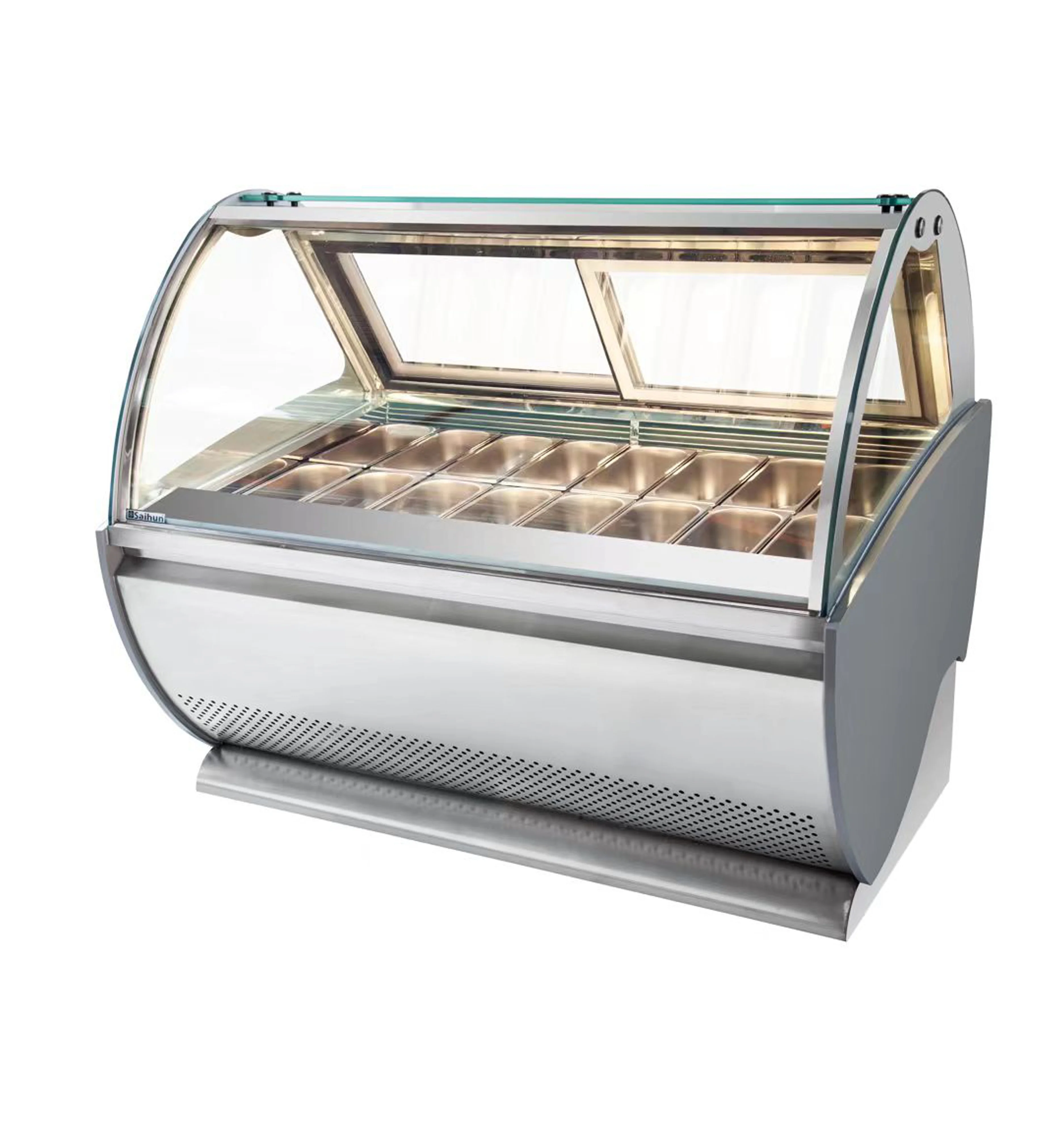 Portable Gelato Ice Cream Showcase Freezer LED Light 12/16/20 Pans Mechanical Temperature Control For Convenient Store Display