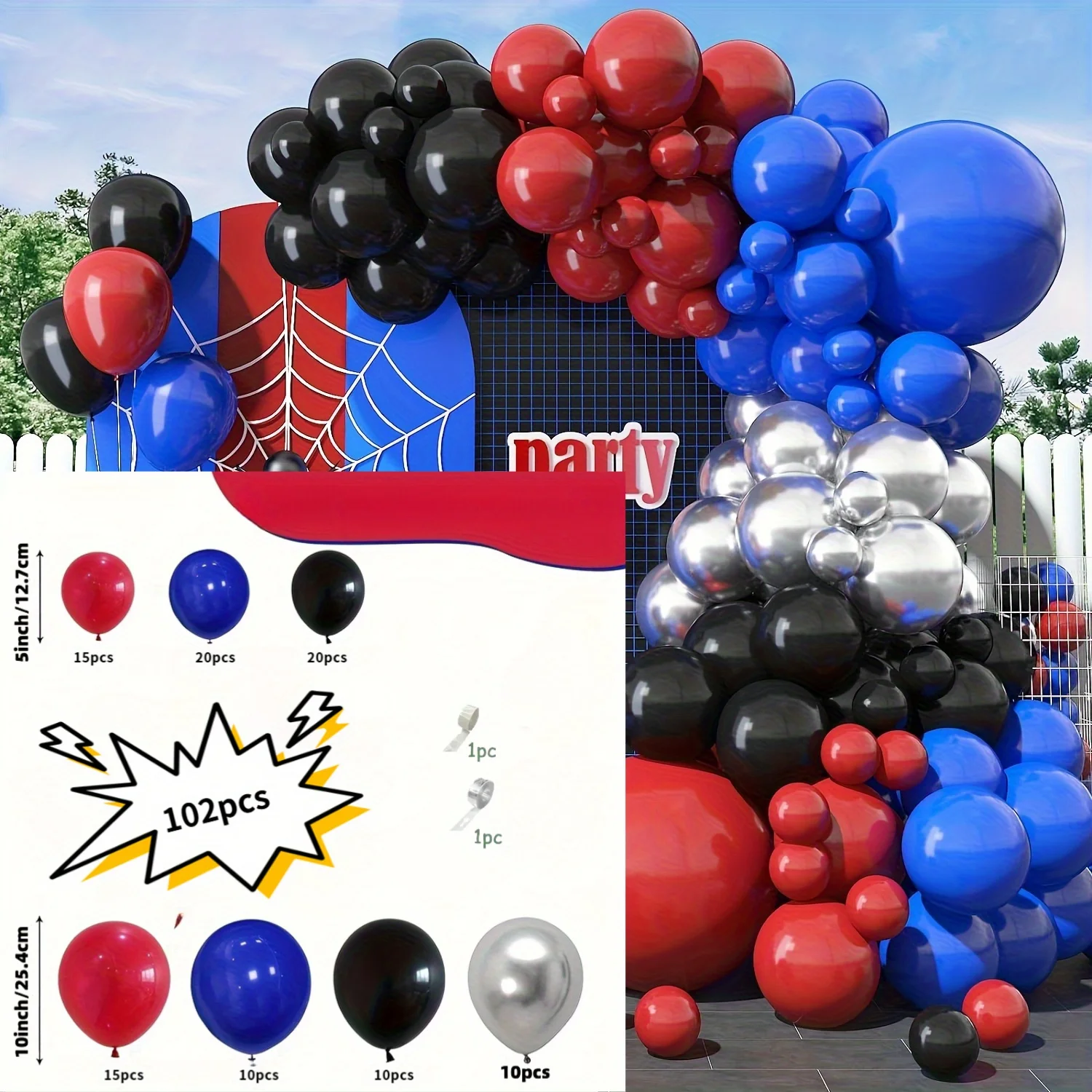 102Pcs Red Blue Bla…