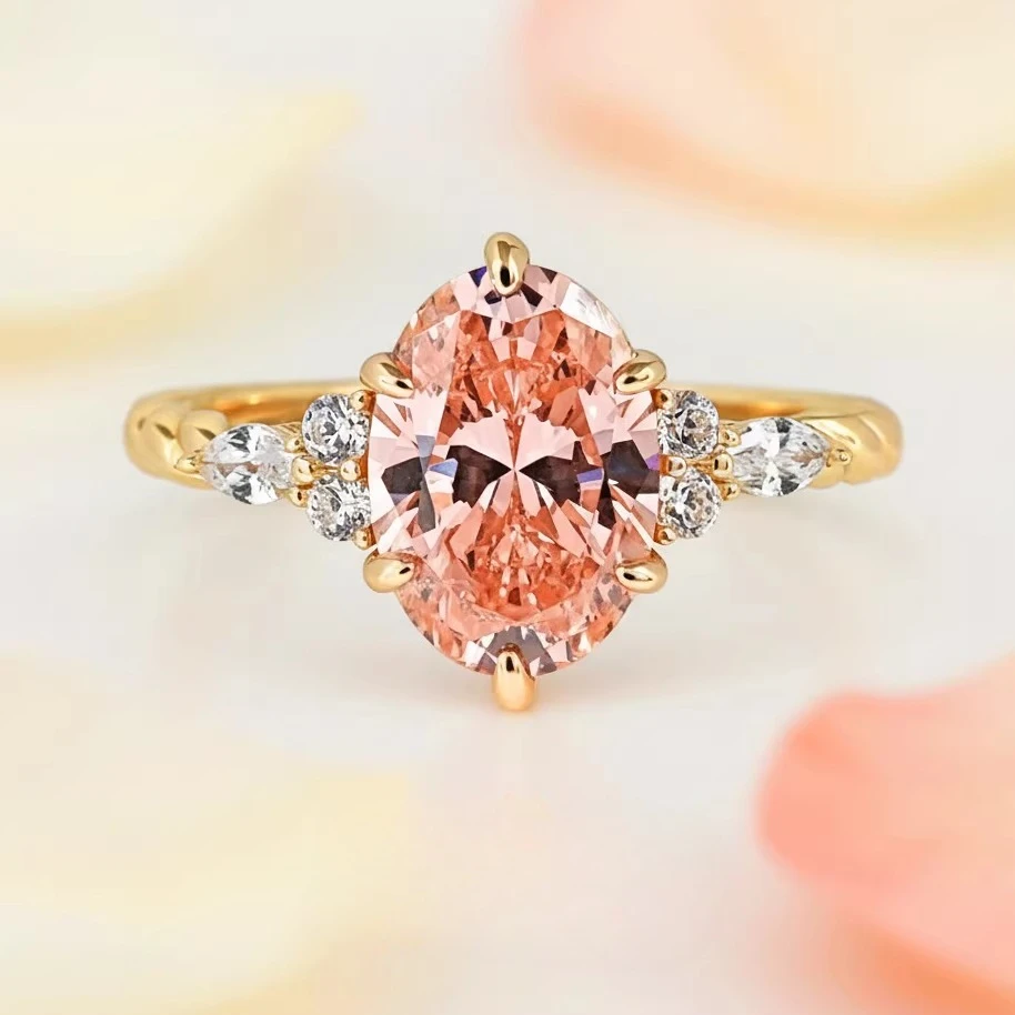 

Кольцо из стерлингового серебра 925 пробы, инкрустированное 7*10 мм, розовое, оранжевое, папалача, жареное тесто, повороты, овальные женские украшения с высокоуглеродистыми бриллиантами