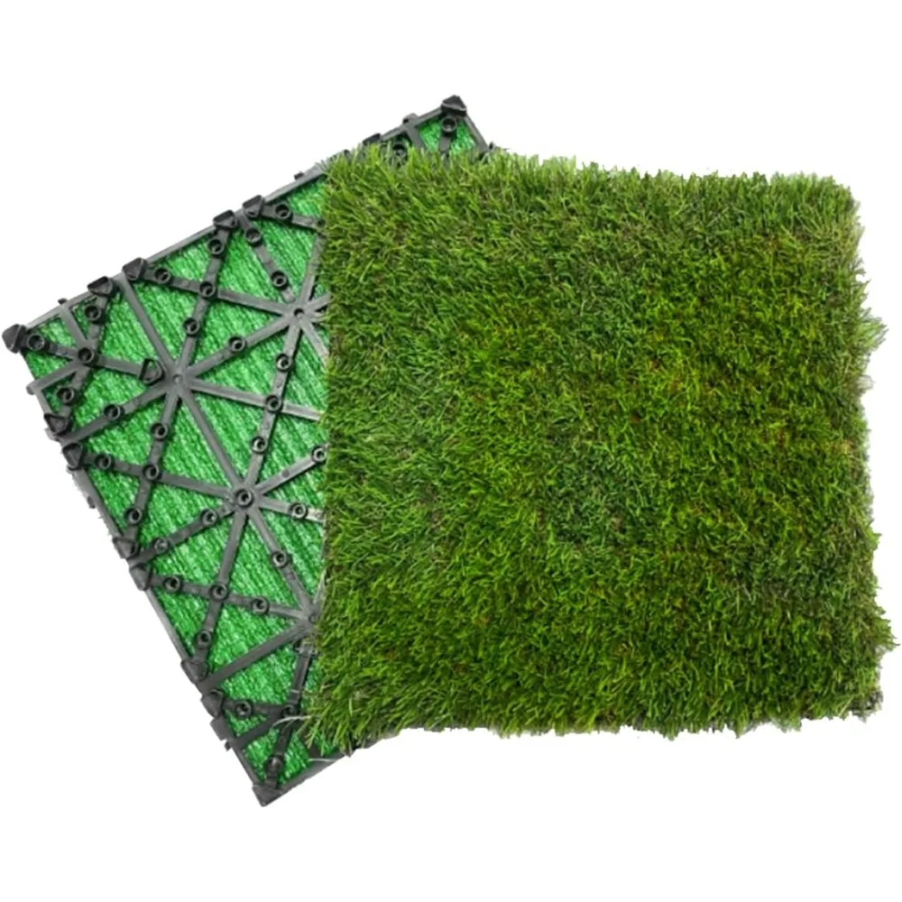 

Interlocking Artificial Grass Turf Tiles for Indoor and Outdoor Comfort, Durable Waterproof Design, 12x12in Dark Green Set of 35