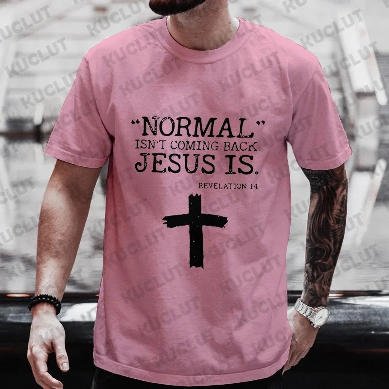 Men\'s T-shirt Cross & Jesus Letter Pattern Graphic Tees Summer Short Sleeve Streetwear Y2k Tops Male Outfits Oversized Clothing