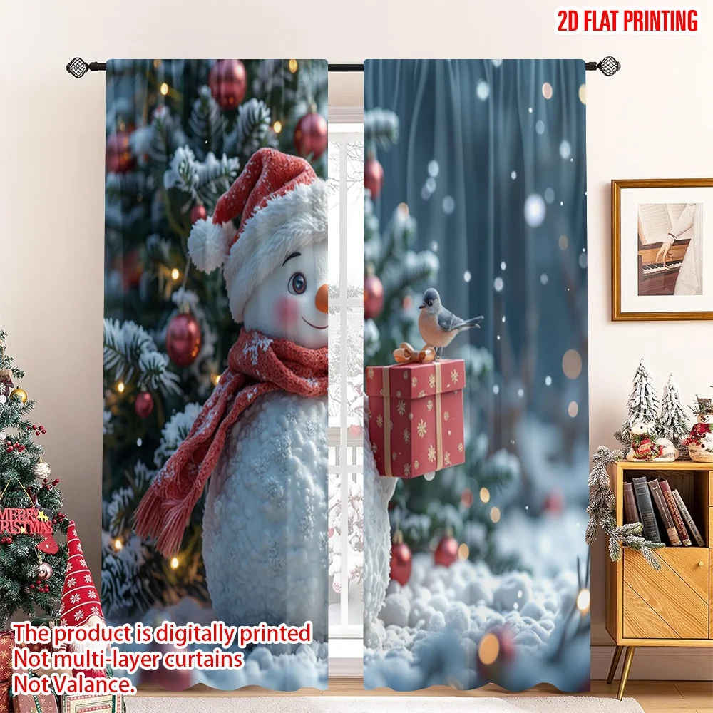 

2pcs 2D flat printing Merry Christmas Popular Curtains Cute Snowman Christmas Gifts_a 100% Polyester Without Electricity Festive